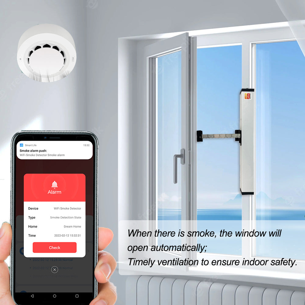 APP Control Automatic Smoke Alarm Window Opener, Smart Electric Kitche –  olidesmart, image size:1000x1000