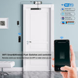 Smart home control system with smartphone app on a door and wall.