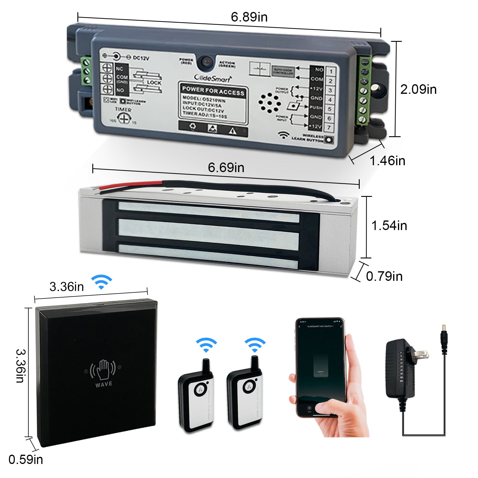 Smart Wireless Access Control System Kit with 400lb Magnetic Lock Hand Sensor Switch and Remote Control olidesmart