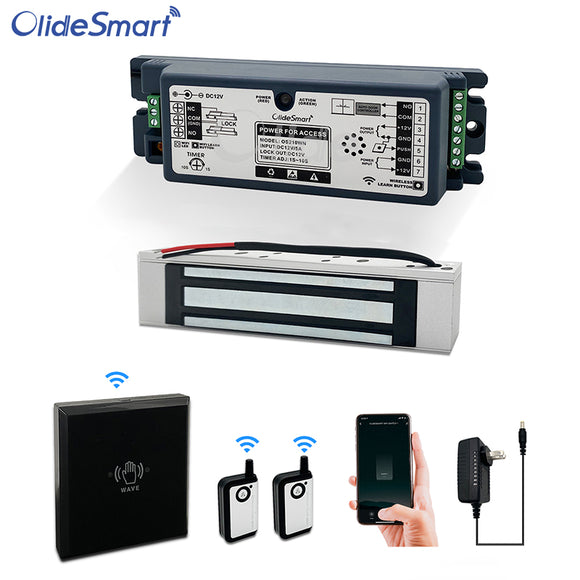 Smart Wireless Access Control System Kit with 400lb Holding Force Magnetic Lock Hand Sensor Switch and Remote Control